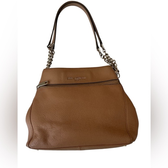 Karl Lagerfeld Handbags - Karl Lagerfeld Pebble Leather Shoulder Bag Silver Strap